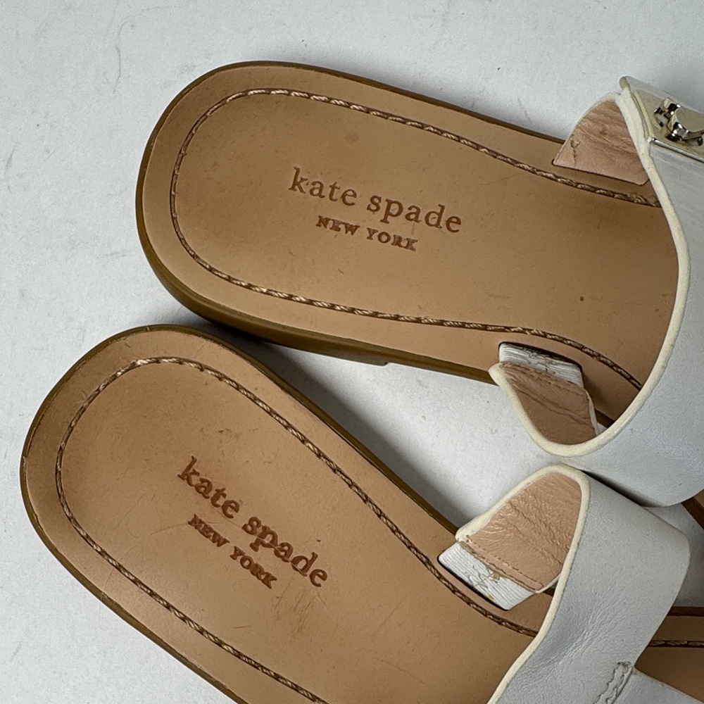 KATE SPADE Women's Castile White Leather Tan Sole Thong Toe‎ Sandals Size 8.5 - Picture 2 of 10